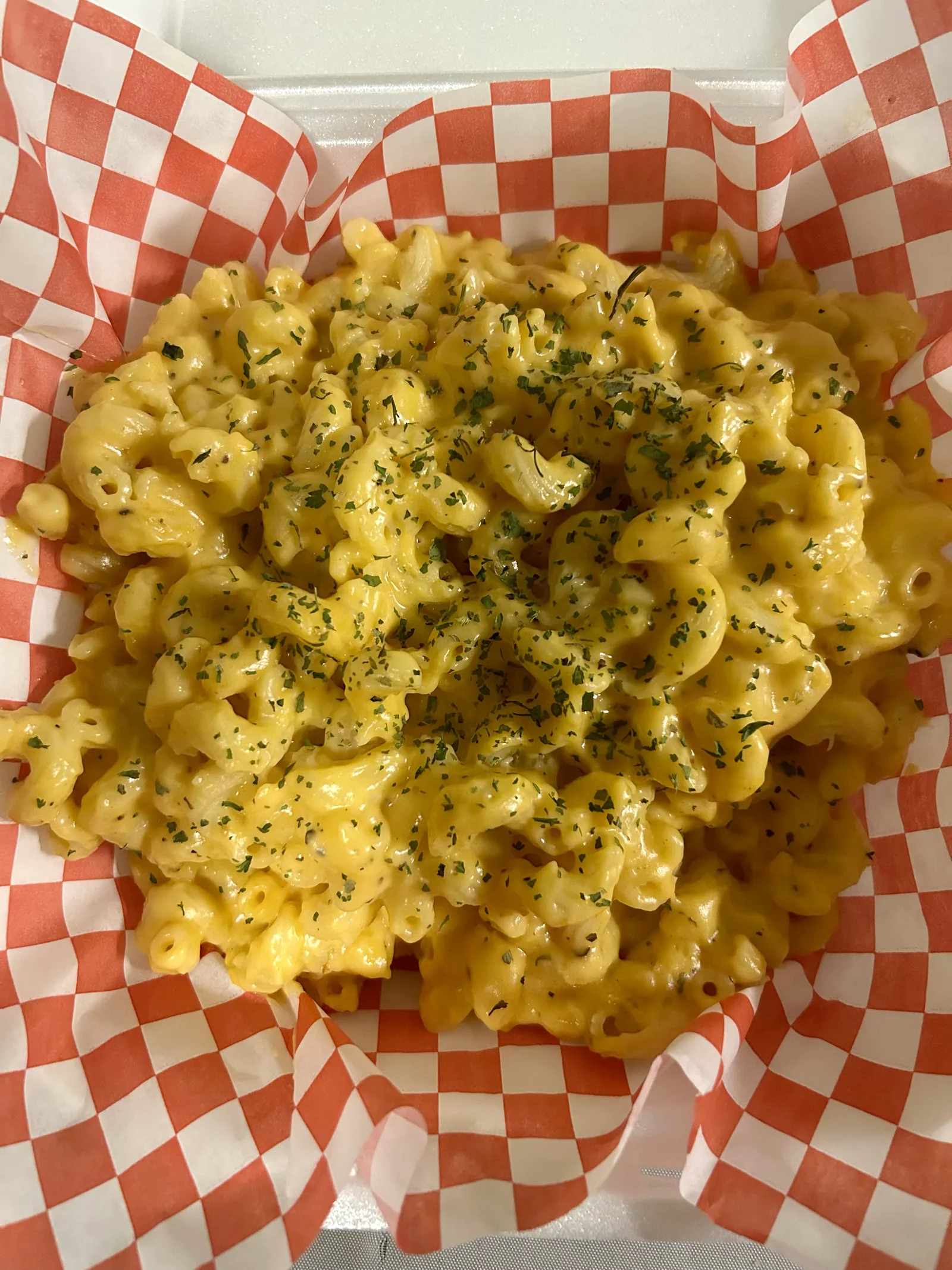 A basket of mac and cheese