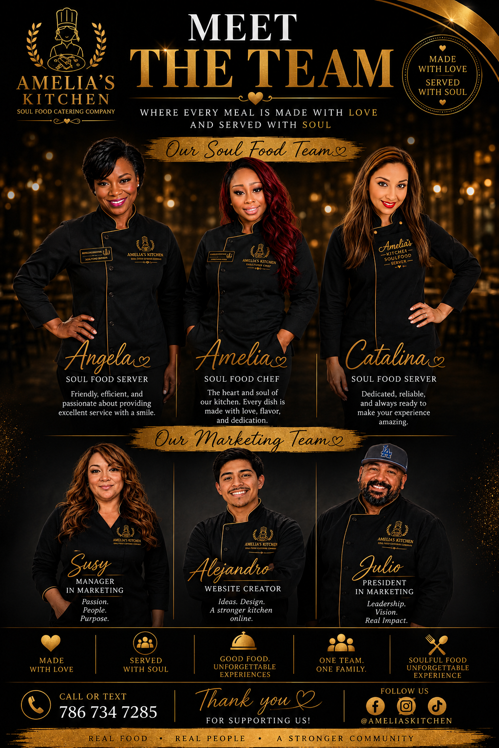 Illustrated Meet the Team graphic for Amelia's Kitchen